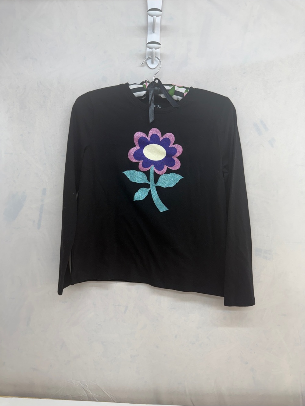 wonder nation Black Long-Sleeve Tee with Purple & Teal Flower